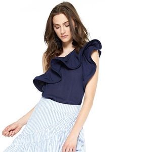 MISA Los Angeles Sendi Navy Ruffle Top XS